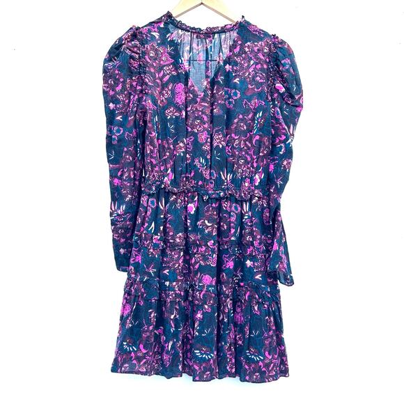 Ulla Johnson Prissa Long Sleeve Ruffle Puff Shoulder Mini Shirt Dress Midnight 4 - Picture 7 of 10